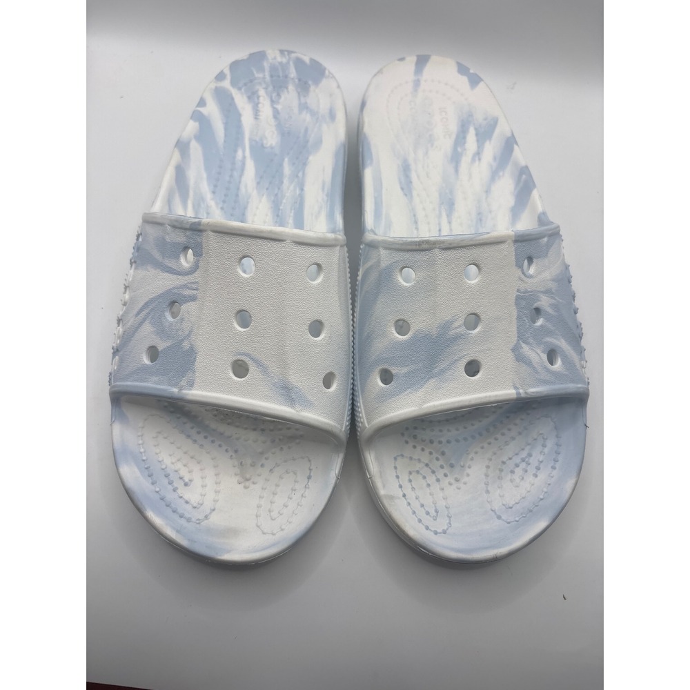 Crocs Classic Marbled Slides White Blue Sandals Mens 8 Womens 10 206882-102